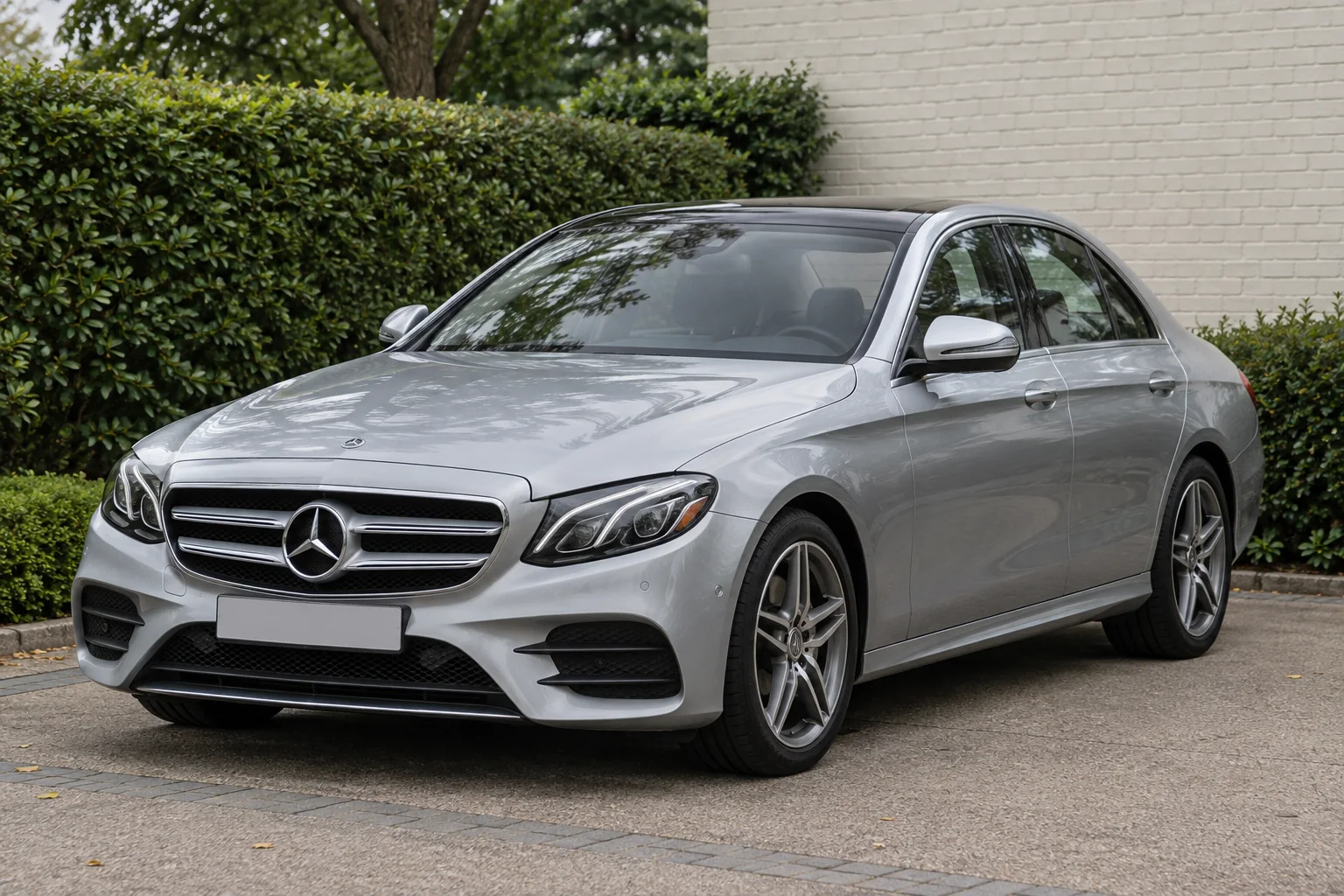 Silver Mercedes-Benz E-Class in natural daylight; generated concept image